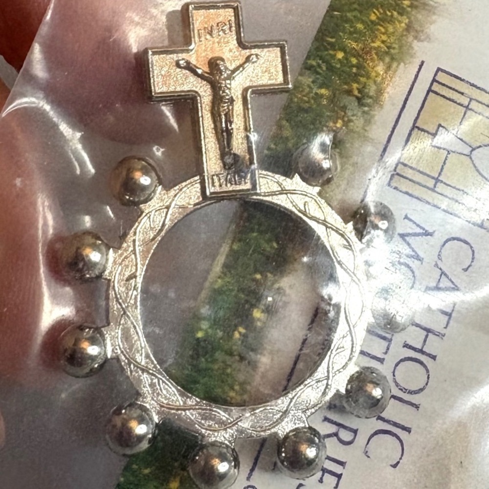 Religious Catholic Mortuaries Finger Rosary Ring Cross Italy INRI Jesus‎